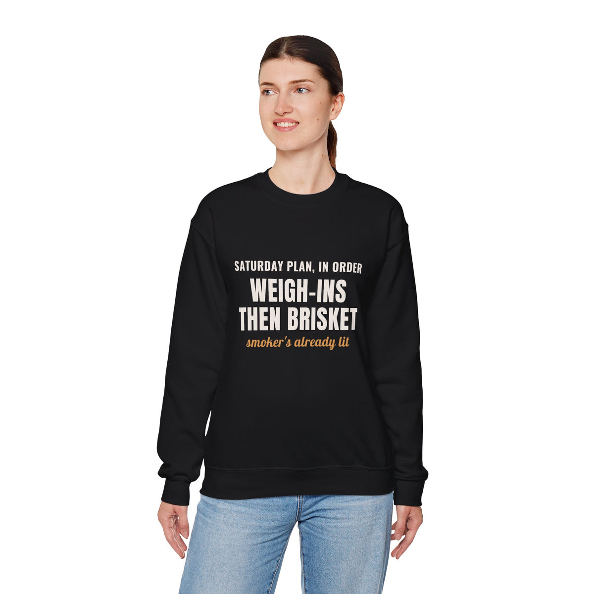 Wrestling Coach Brisket Crewneck, "Weigh-Ins Then Brisket" Gift