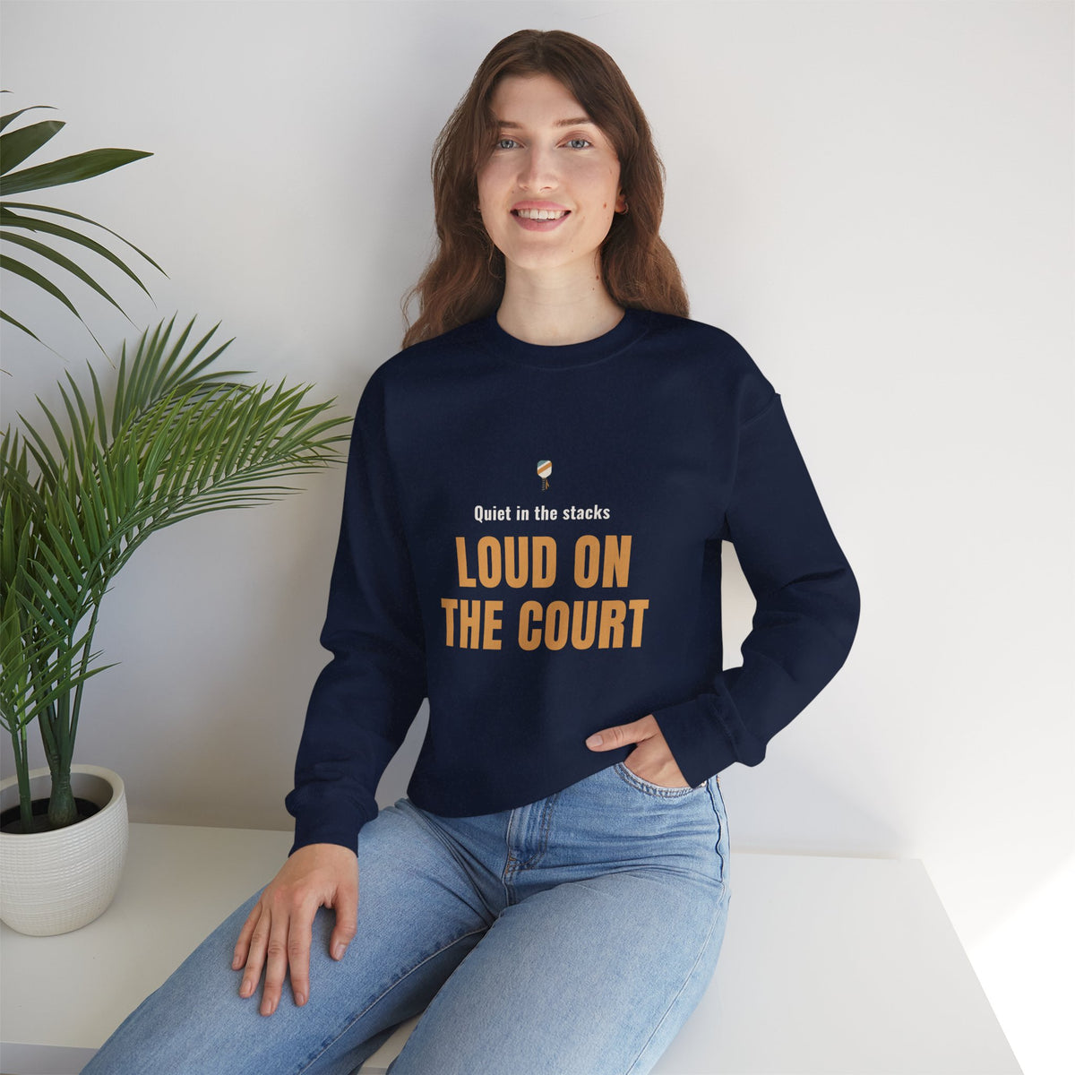 Pickleball Librarian Crewneck Sweatshirt, "Loud on the Court" Design