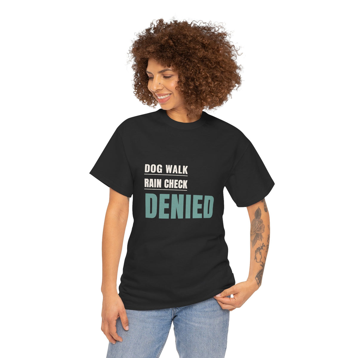 Fall Dog Walking Shirt for Adult Fall Dog Walkers, "DOG WALK RAIN CHECK DENIED"