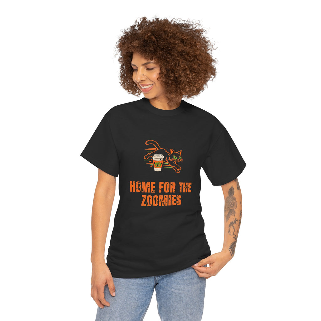 Cats Halloween Tee, "HOME FOR THE ZOOMIES" for Cat Owners