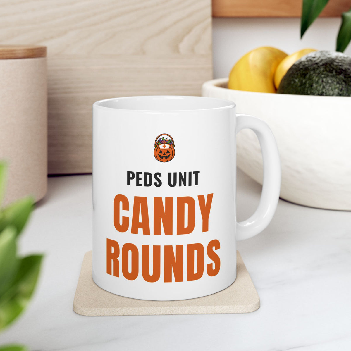 Pediatric Nurse Halloween Mug for Peds Nurses, "Peds Unit Candy Rounds"