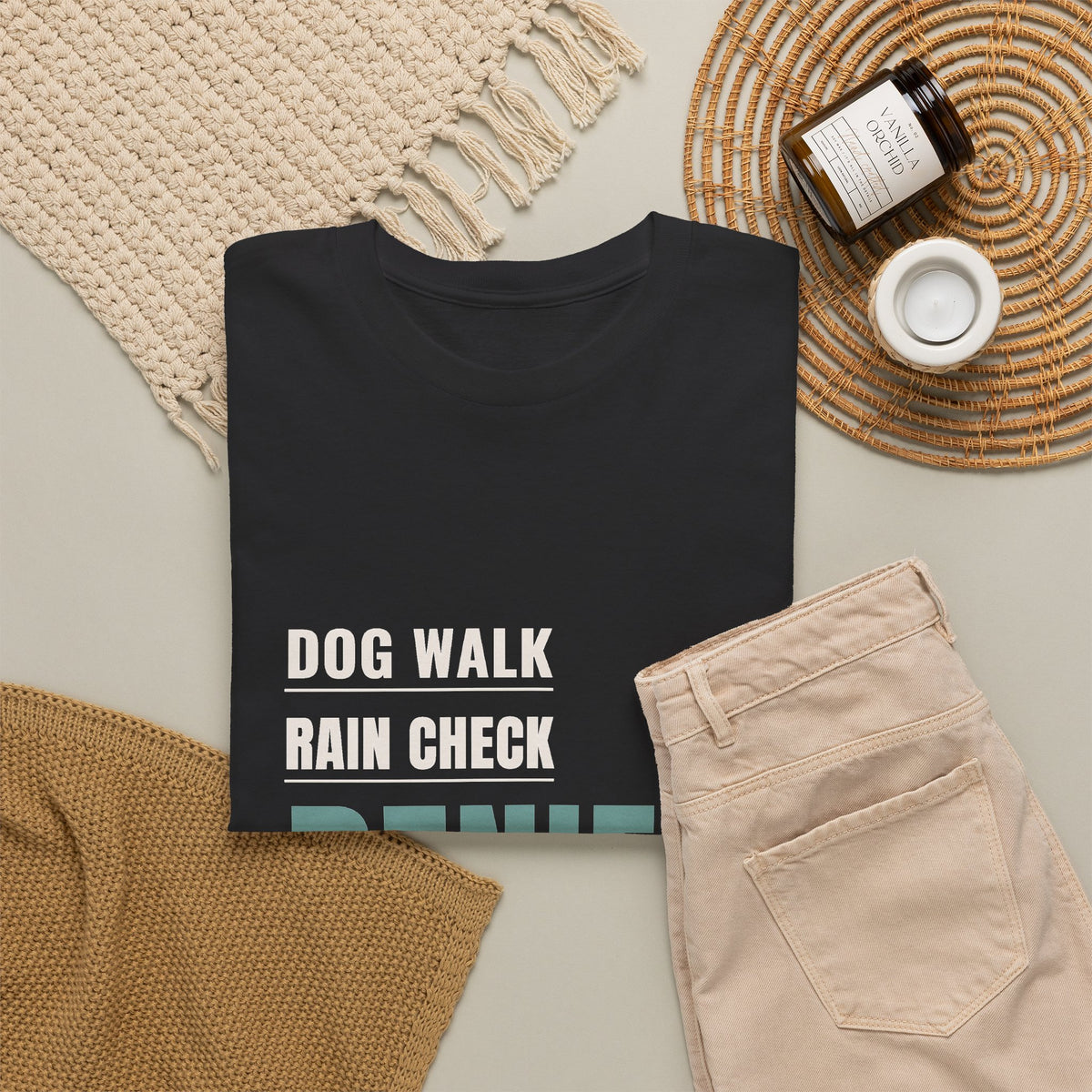 Fall Dog Walking Shirt for Adult Fall Dog Walkers, "DOG WALK RAIN CHECK DENIED"