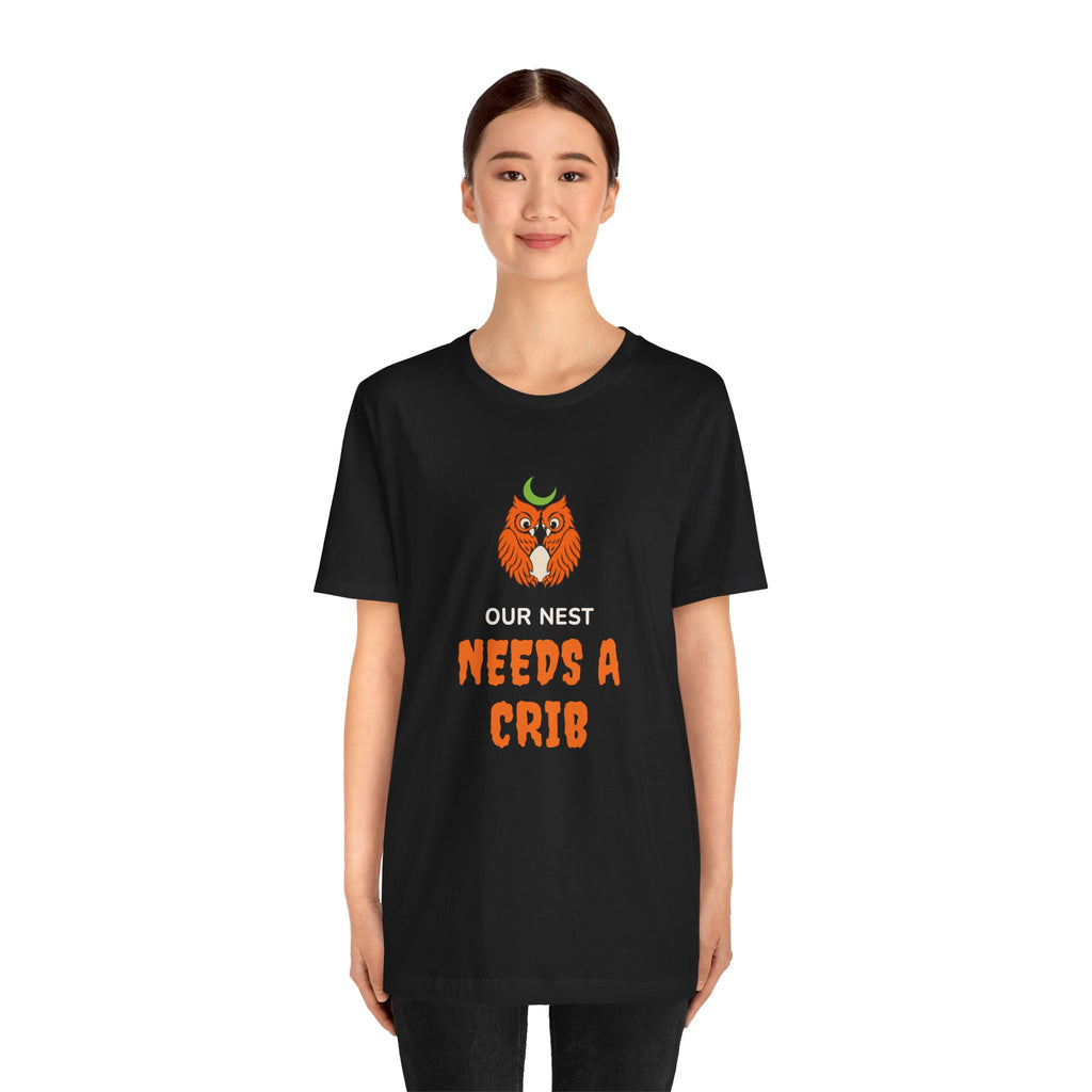 Halloween Pregnancy Announcement Shirt for Expectant Parents “Our Nest Needs a Crib”