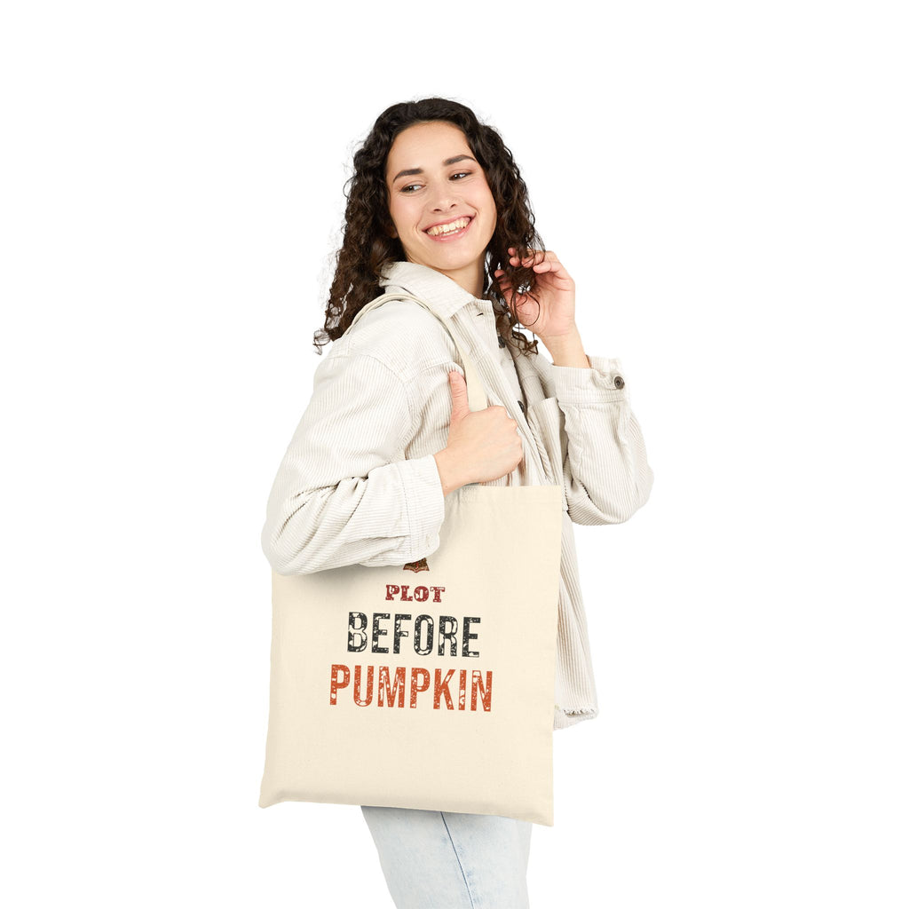 Book Club Fall Tote for Pumpkin Patch Readers, "PLOT BEFORE PUMPKIN"