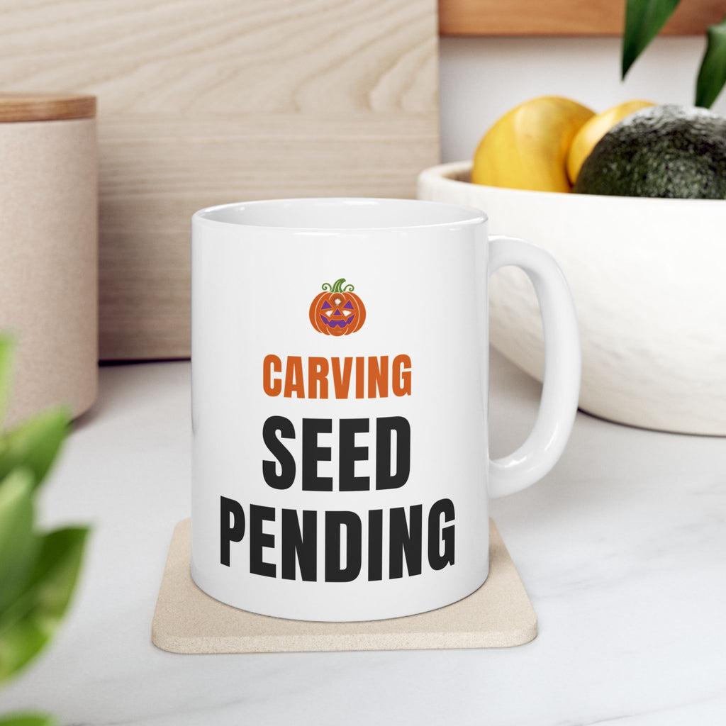 Pumpkin Carving Coffee Mug for Parents, "Carving Seed Pending"