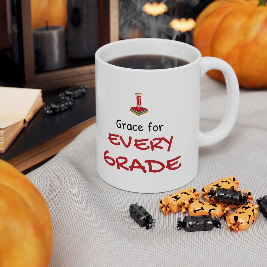 Christian Teacher Christmas Mug for Teachers, "Grace for Every Grade"