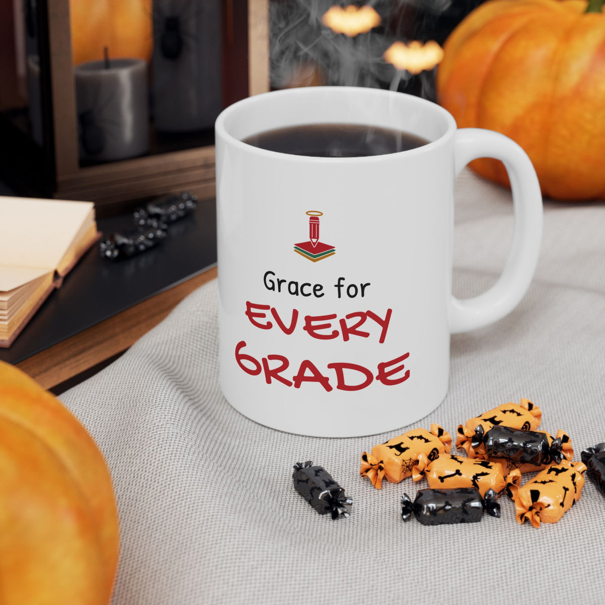 Christian Teacher Christmas Mug for Teachers, "Grace for Every Grade"