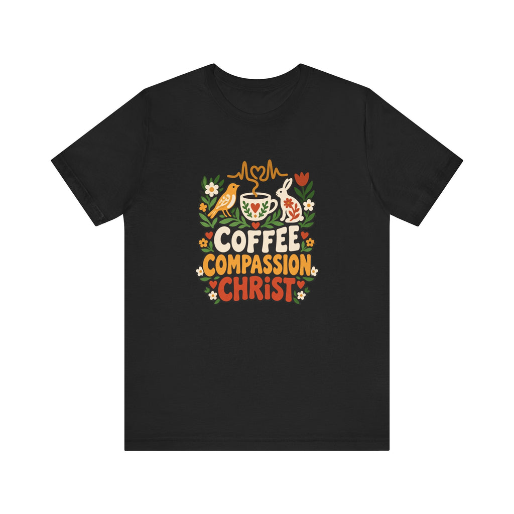 Christian Nurse Shirt for Nurses and Nursing Students, “Coffee Compassion Christ”