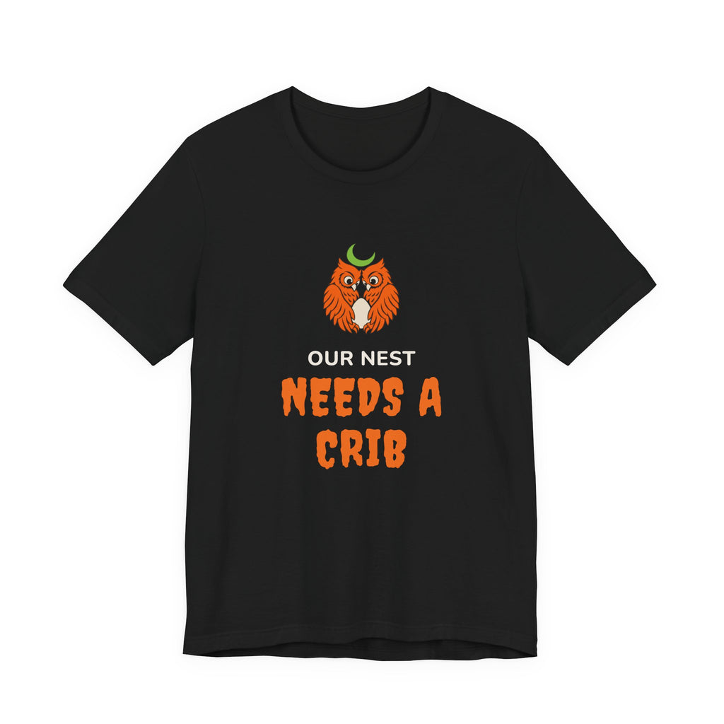 Halloween Pregnancy Announcement Shirt for Expectant Parents “Our Nest Needs a Crib”