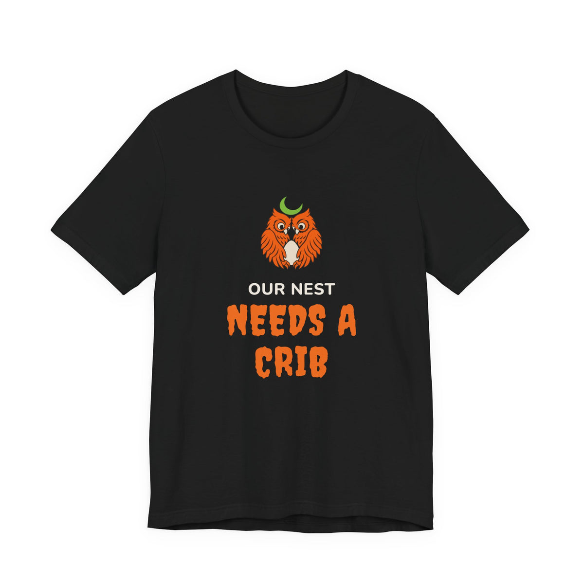 Halloween Pregnancy Announcement Shirt for Expectant Parents “Our Nest Needs a Crib”