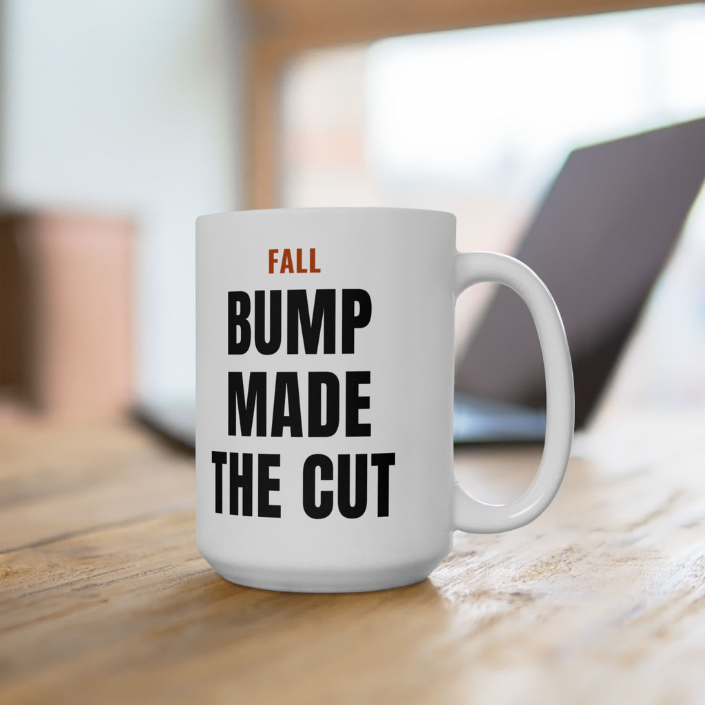 Fall Pregnancy Reveal Mug for Expecting Parents, “FALL BUMP MADE THE CUT”