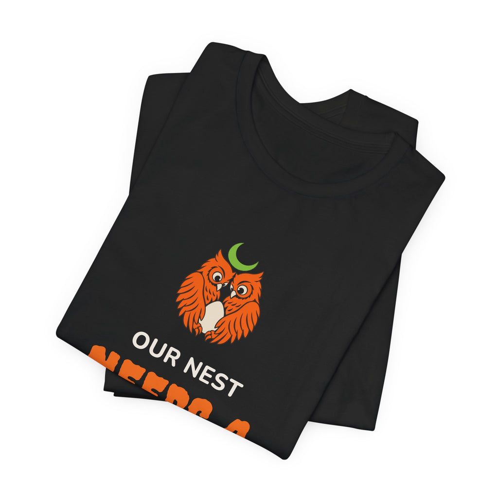 Halloween Pregnancy Announcement Shirt for Expectant Parents “Our Nest Needs a Crib”