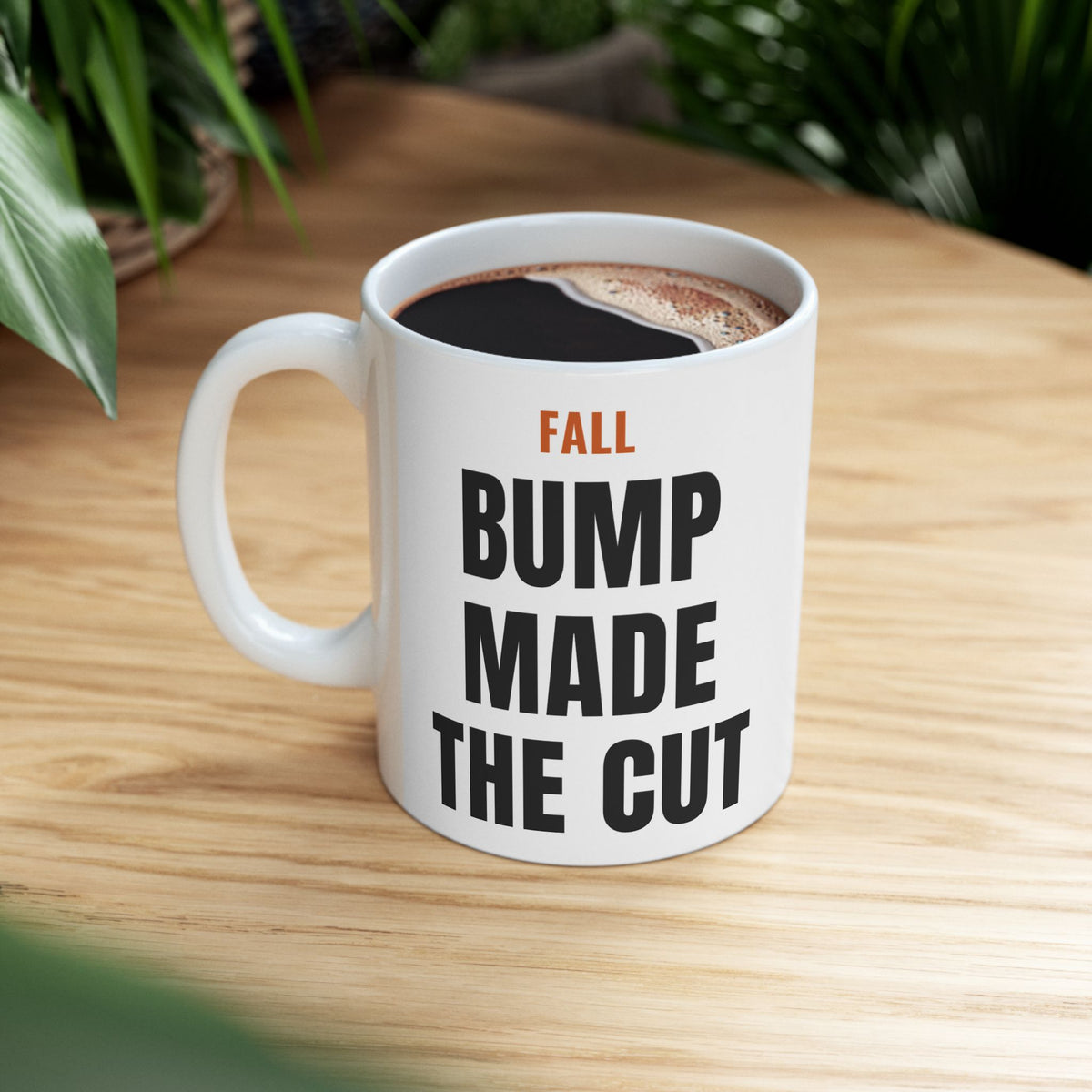 Fall Pregnancy Reveal Mug for Expecting Parents, “FALL BUMP MADE THE CUT”