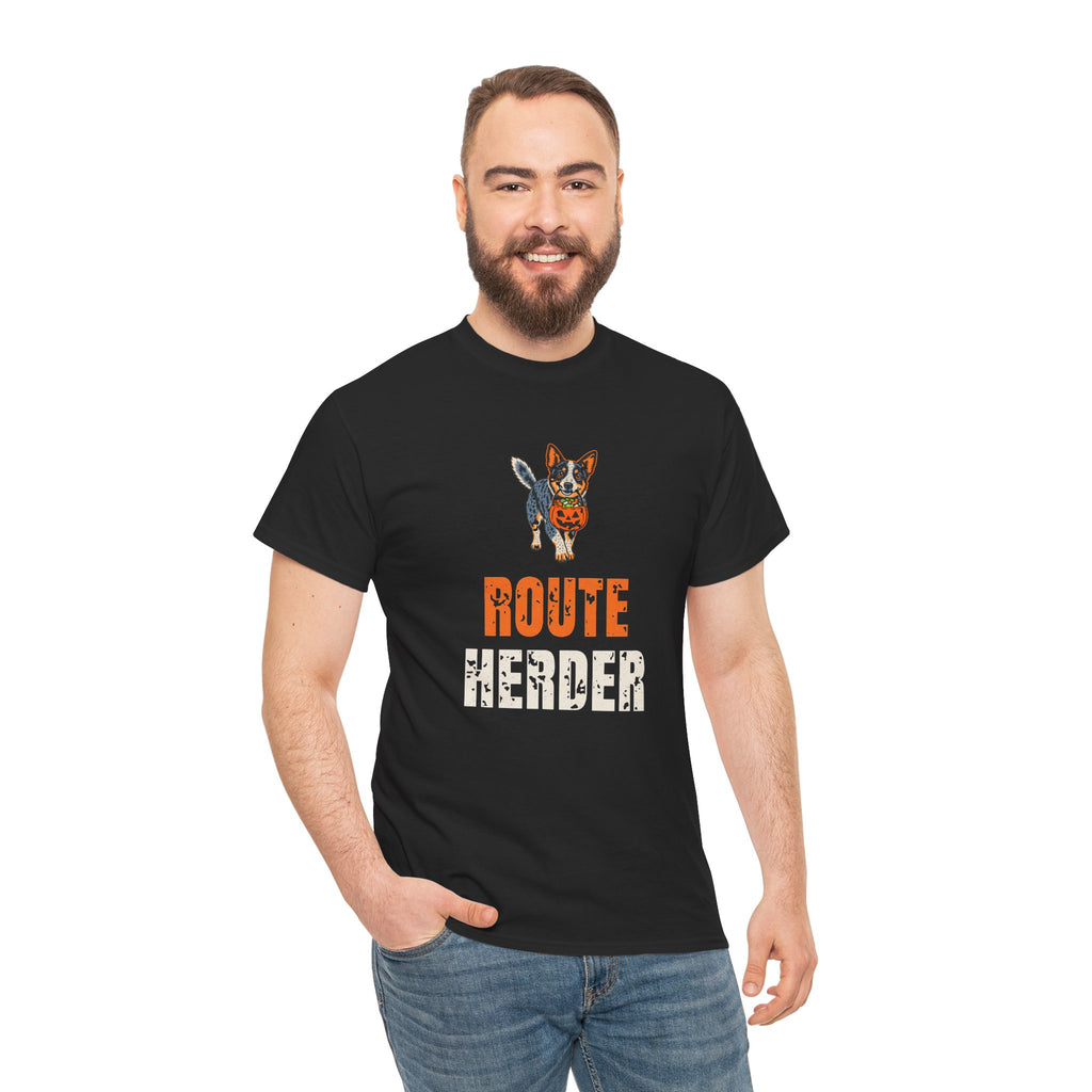Blue Heeler Halloween Shirt, “Route Herder” Tee for Blue Heeler Dads