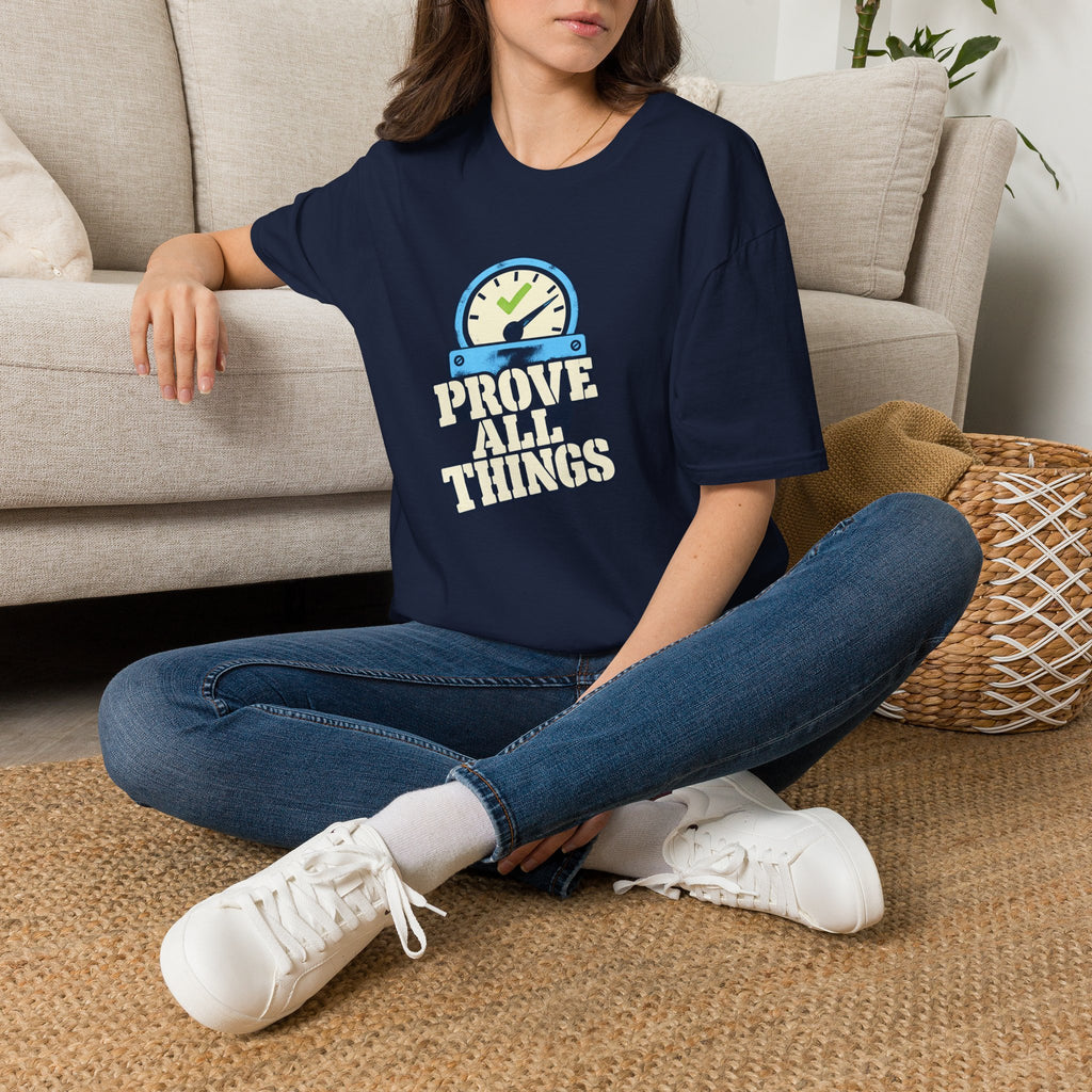 Christian Engineer Shirt, Navy T-Shirt for Christian Engineers, “Prove All Things”