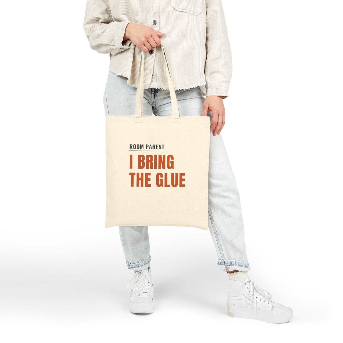 Room Parent Tote Bag, "I Bring the Glue" Cotton Canvas Shopper