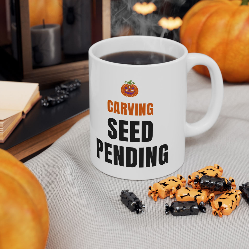 Pumpkin Carving Coffee Mug for Parents, "Carving Seed Pending"