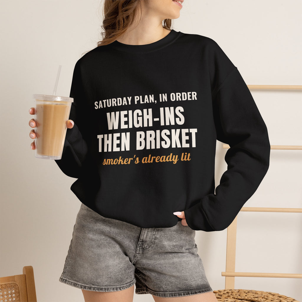 Wrestling Coach Brisket Crewneck, "Weigh-Ins Then Brisket" Gift