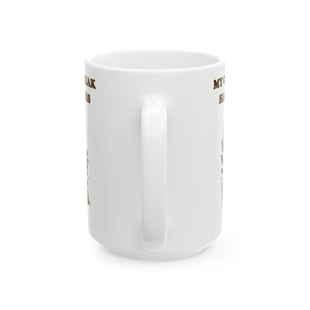 Two-sided My Coffee Break Has Chapters ceramic mug, front view