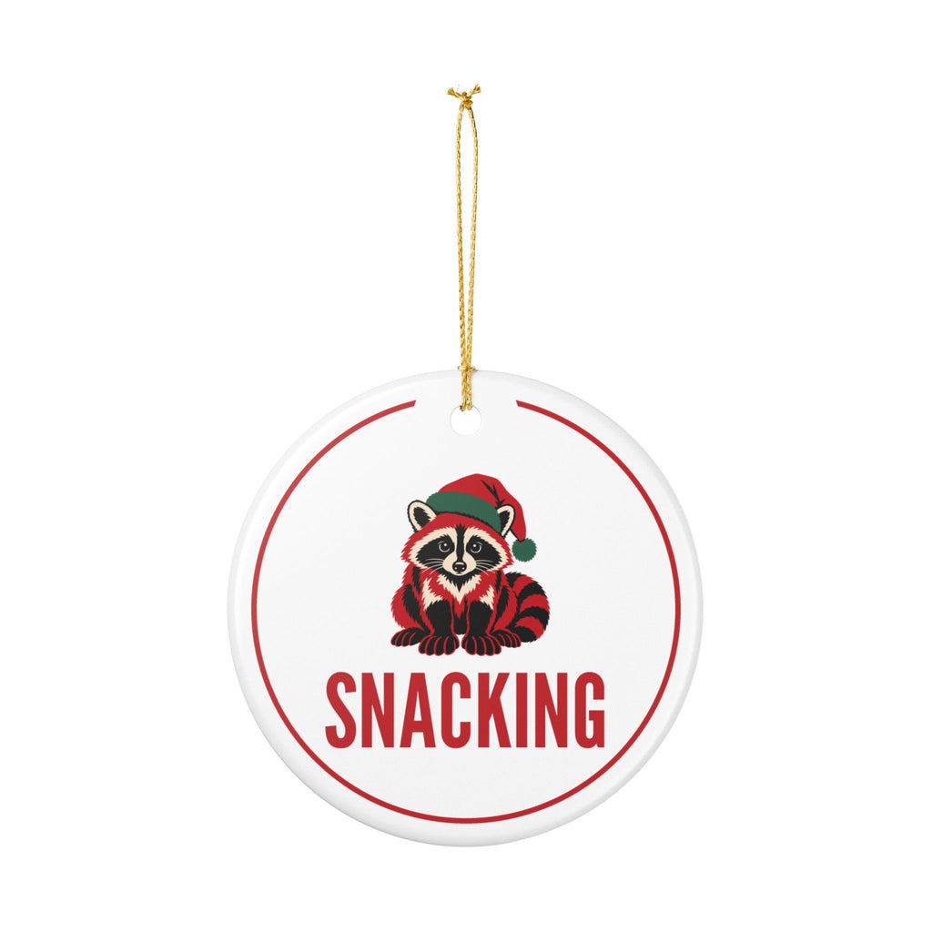 Raccoon Christmas Ornament for Raccoon Lovers, "SNACKING" Ceramic Keepsake