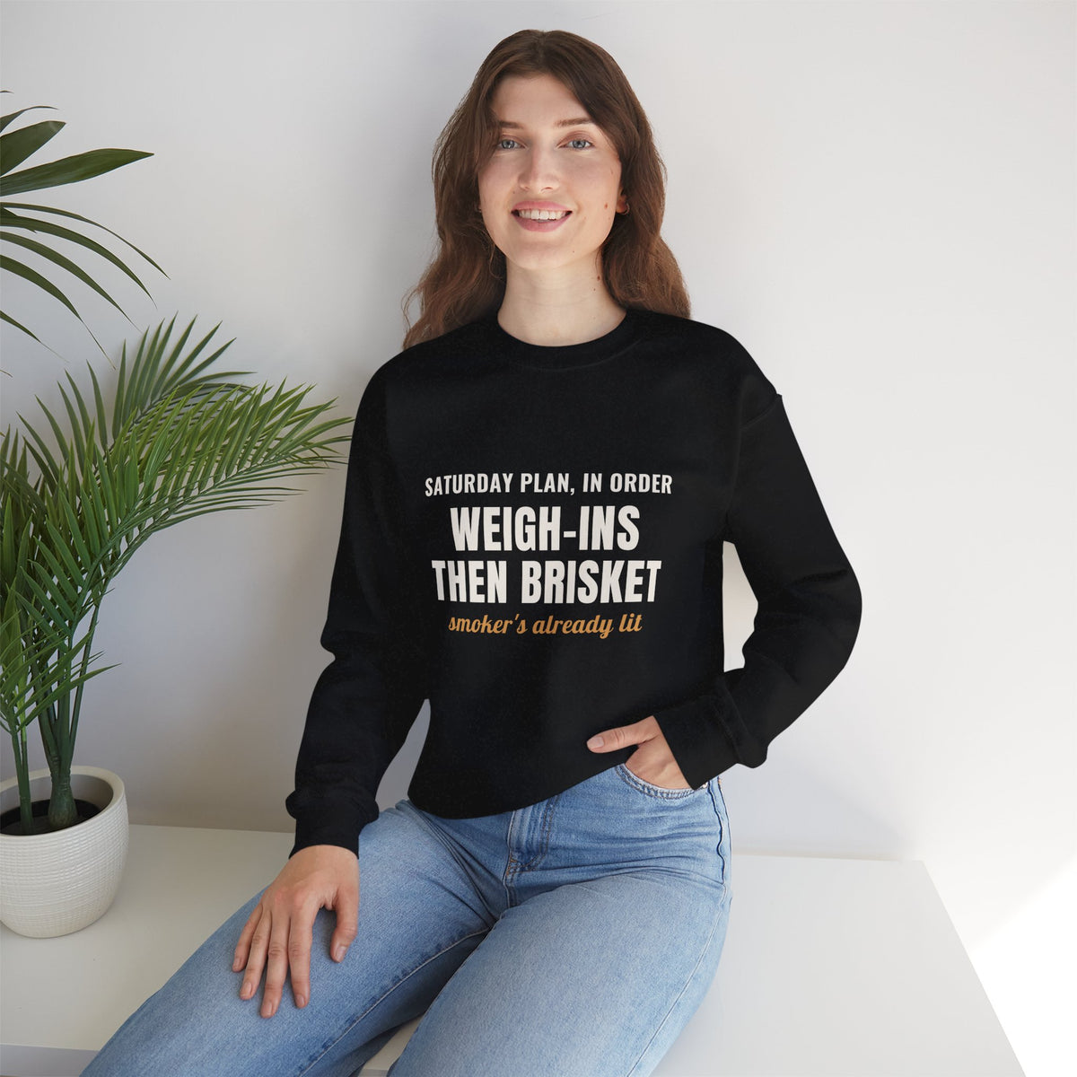 Wrestling Coach Brisket Crewneck, "Weigh-Ins Then Brisket" Gift