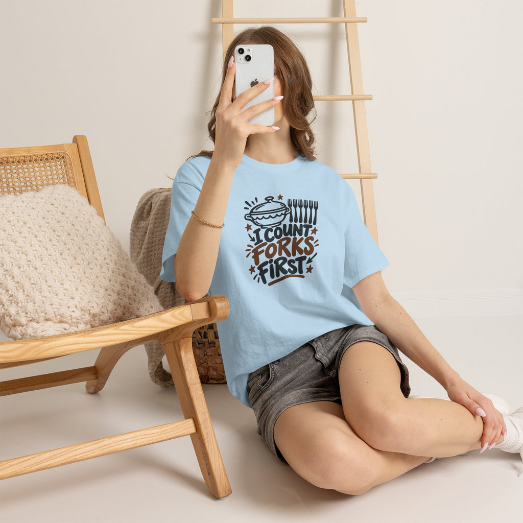 Potluck Host Shirt "I Count Forks First" for Hosts Who Check Table Supplies