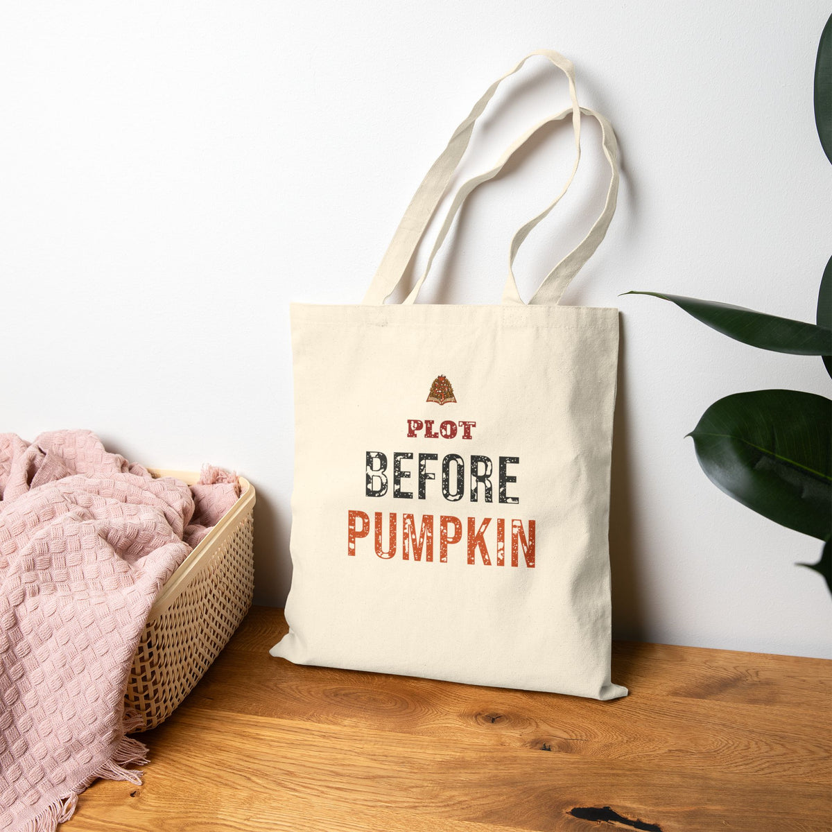 Book Club Fall Tote for Pumpkin Patch Readers, "PLOT BEFORE PUMPKIN"