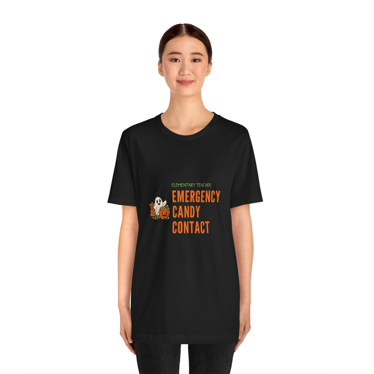 Teacher Halloween Party Shirt for Elementary Teachers, “Emergency Candy Contact”
