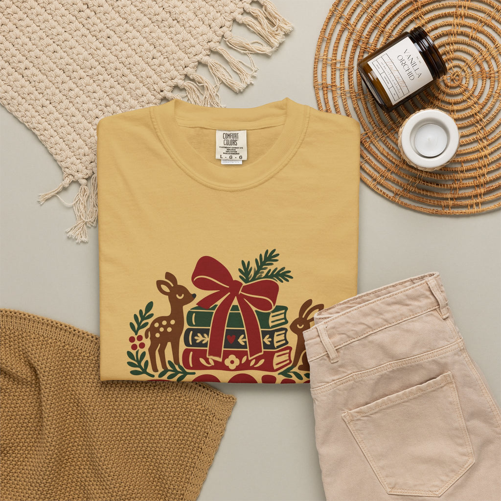 Book Lover Christmas Shirt for Book Club Readers in Mustard