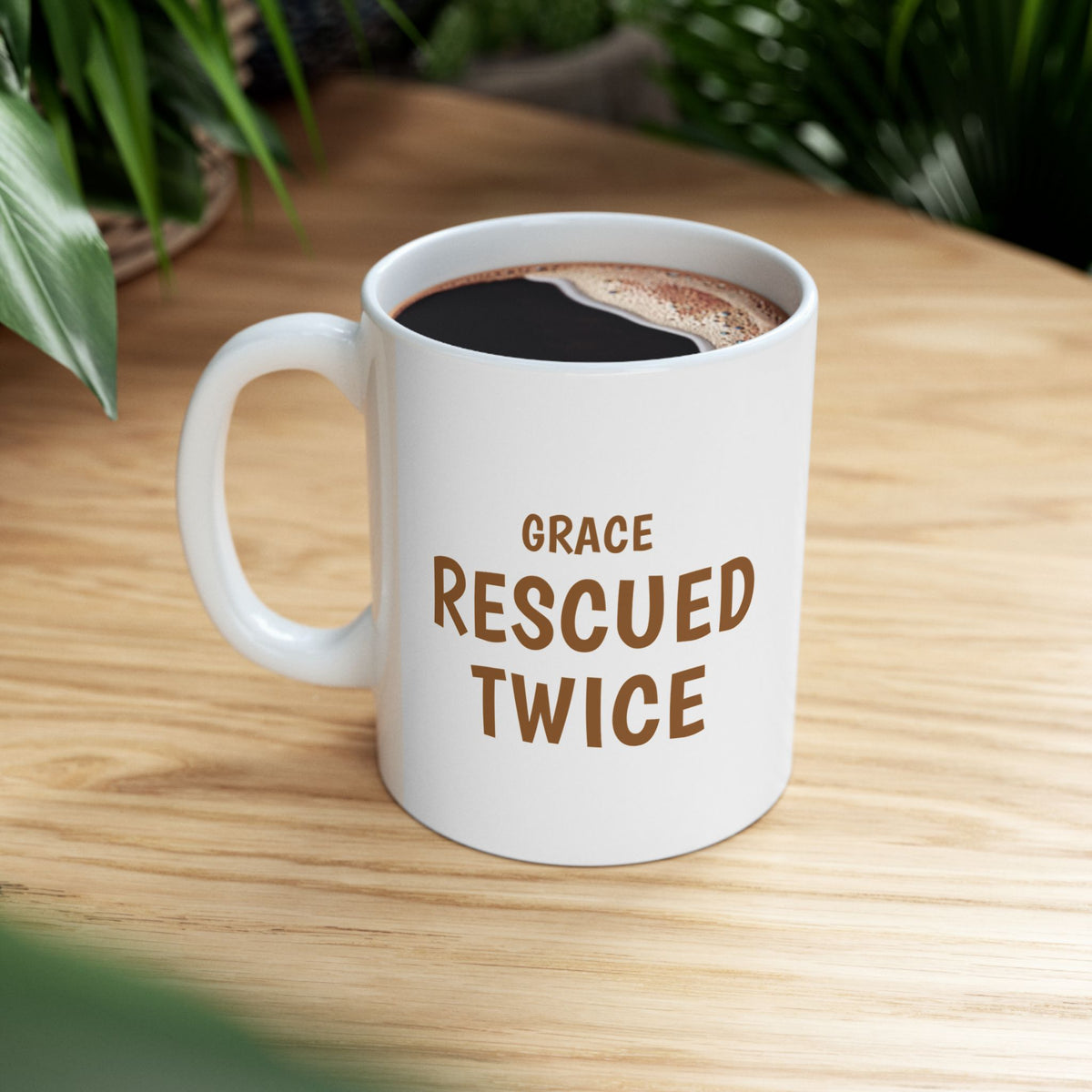 Christian Dog Mom Mug for Christian Rescue-Dog Owners "Grace Rescued Twice"