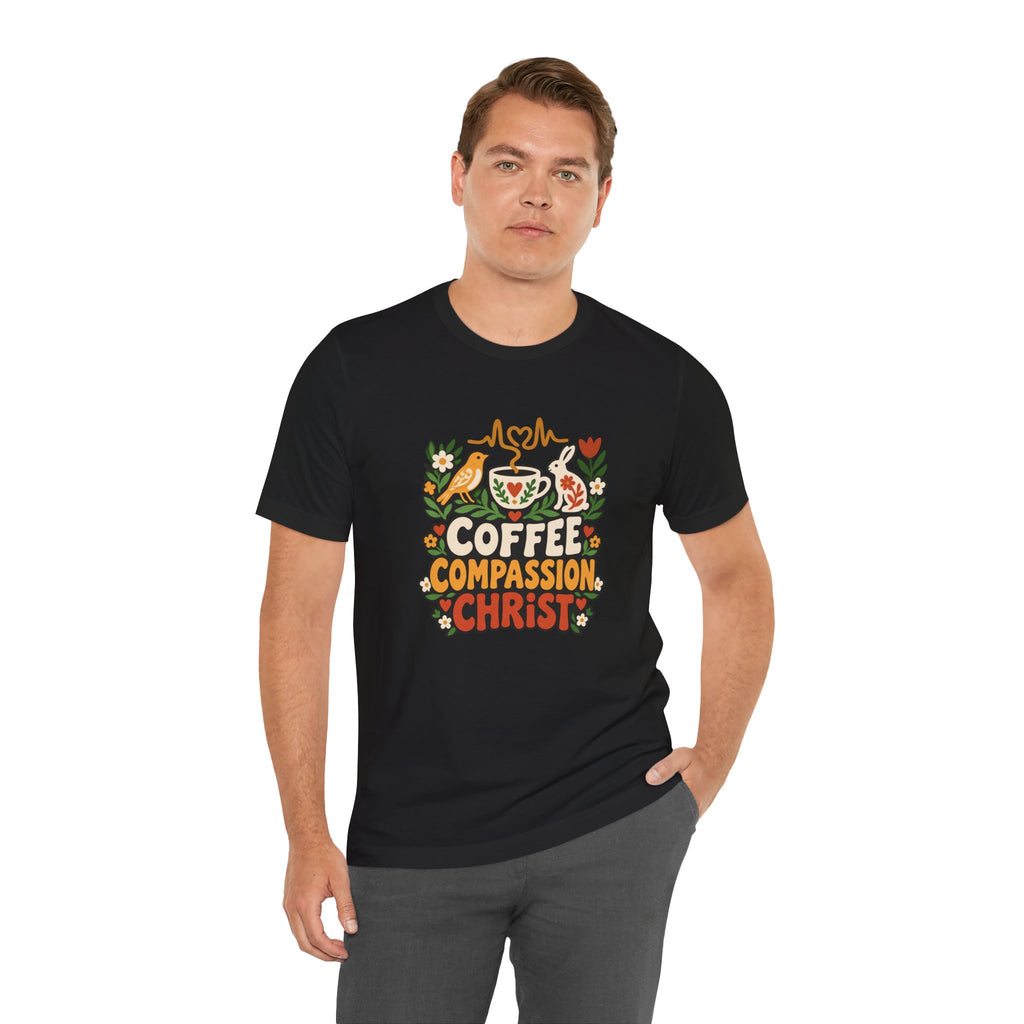 Christian Nurse Shirt for Nurses and Nursing Students, “Coffee Compassion Christ”
