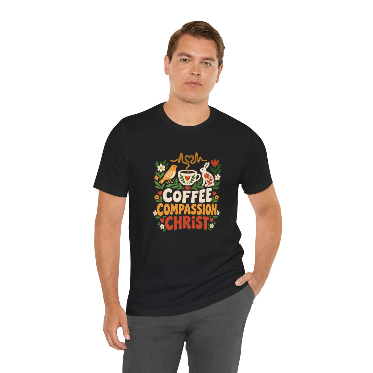 Christian Nurse Shirt for Nurses and Nursing Students, “Coffee Compassion Christ”