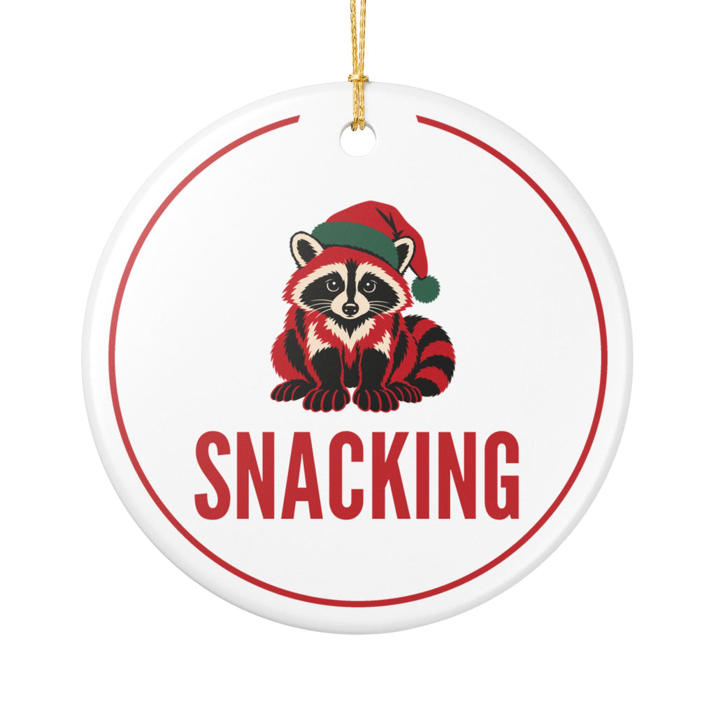 Raccoon Christmas Ornament for Raccoon Lovers, "SNACKING" Ceramic Keepsake