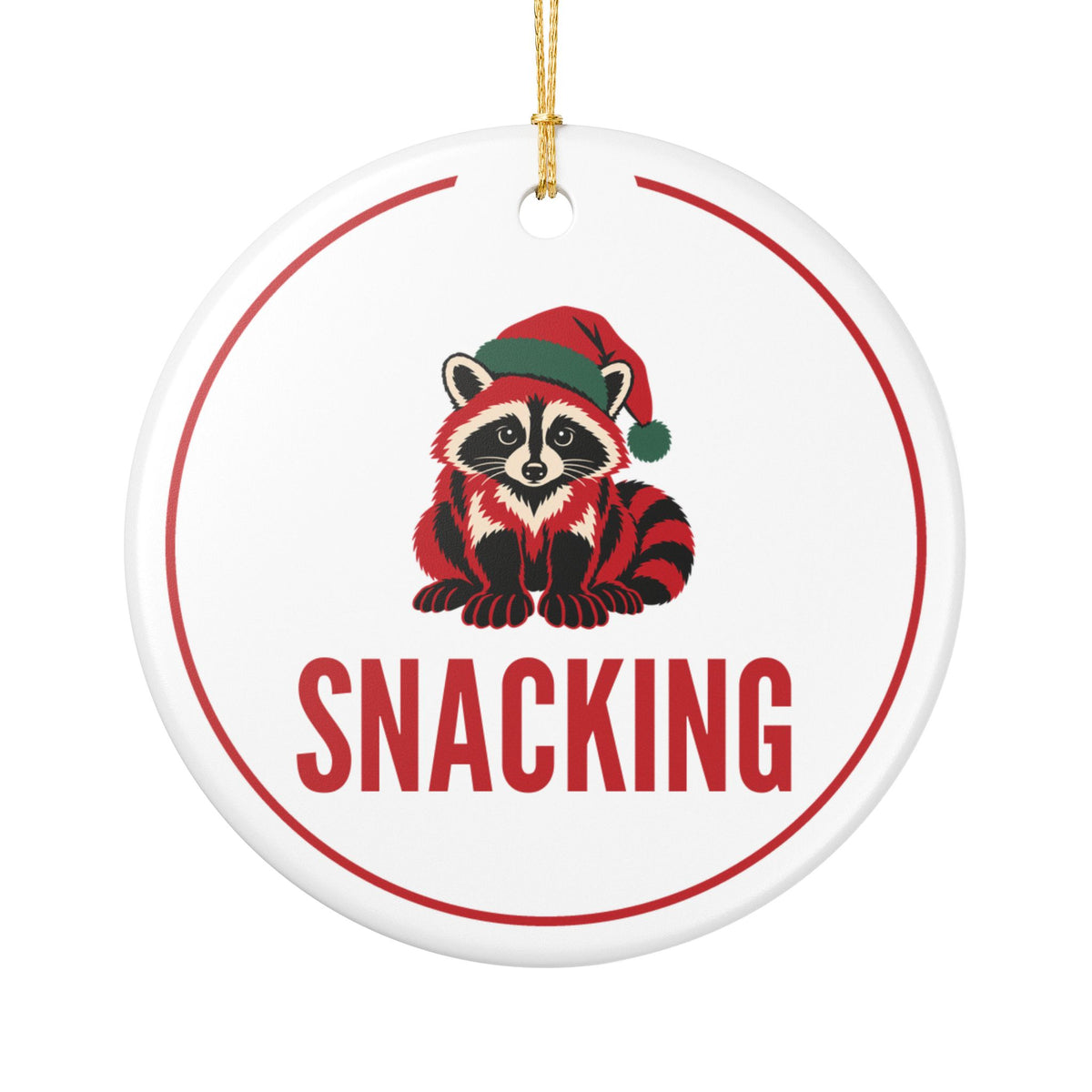 Raccoon Christmas Ornament for Raccoon Lovers, "SNACKING" Ceramic Keepsake