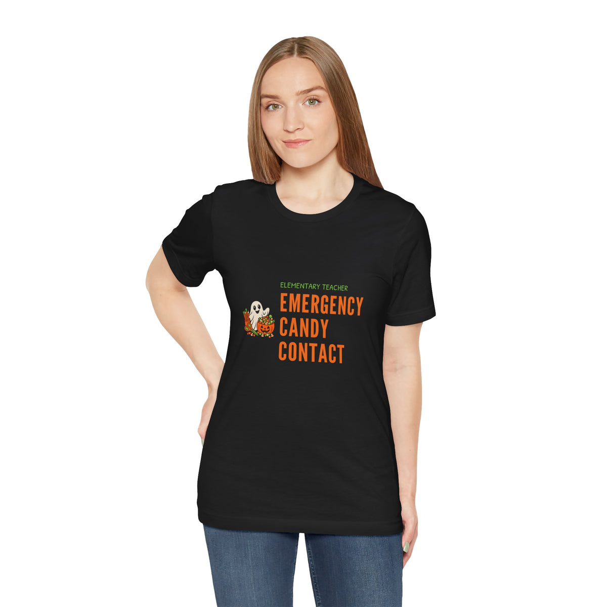 Teacher Halloween Party Shirt for Elementary Teachers, “Emergency Candy Contact”