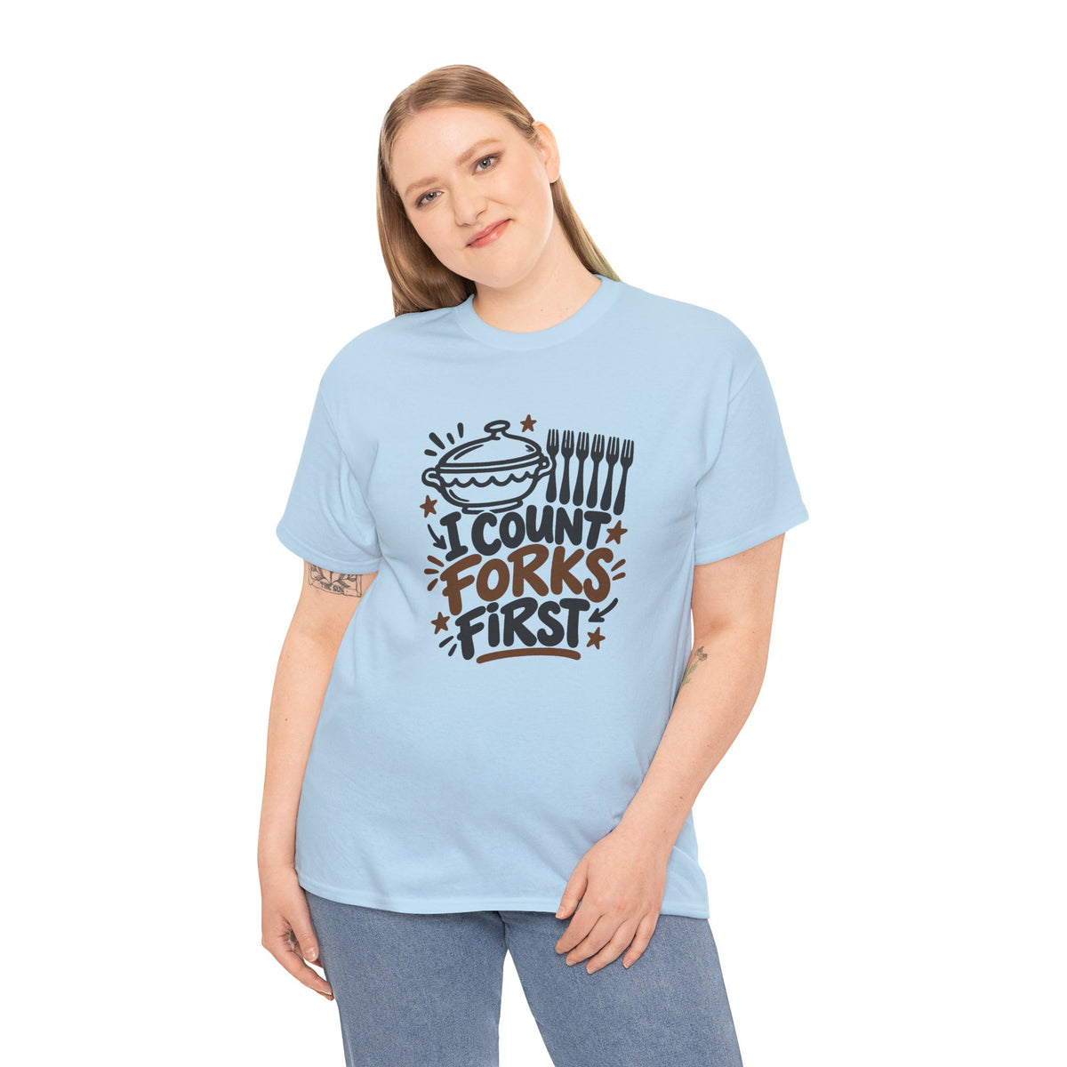 Potluck Host Shirt "I Count Forks First" for Hosts Who Check Table Supplies
