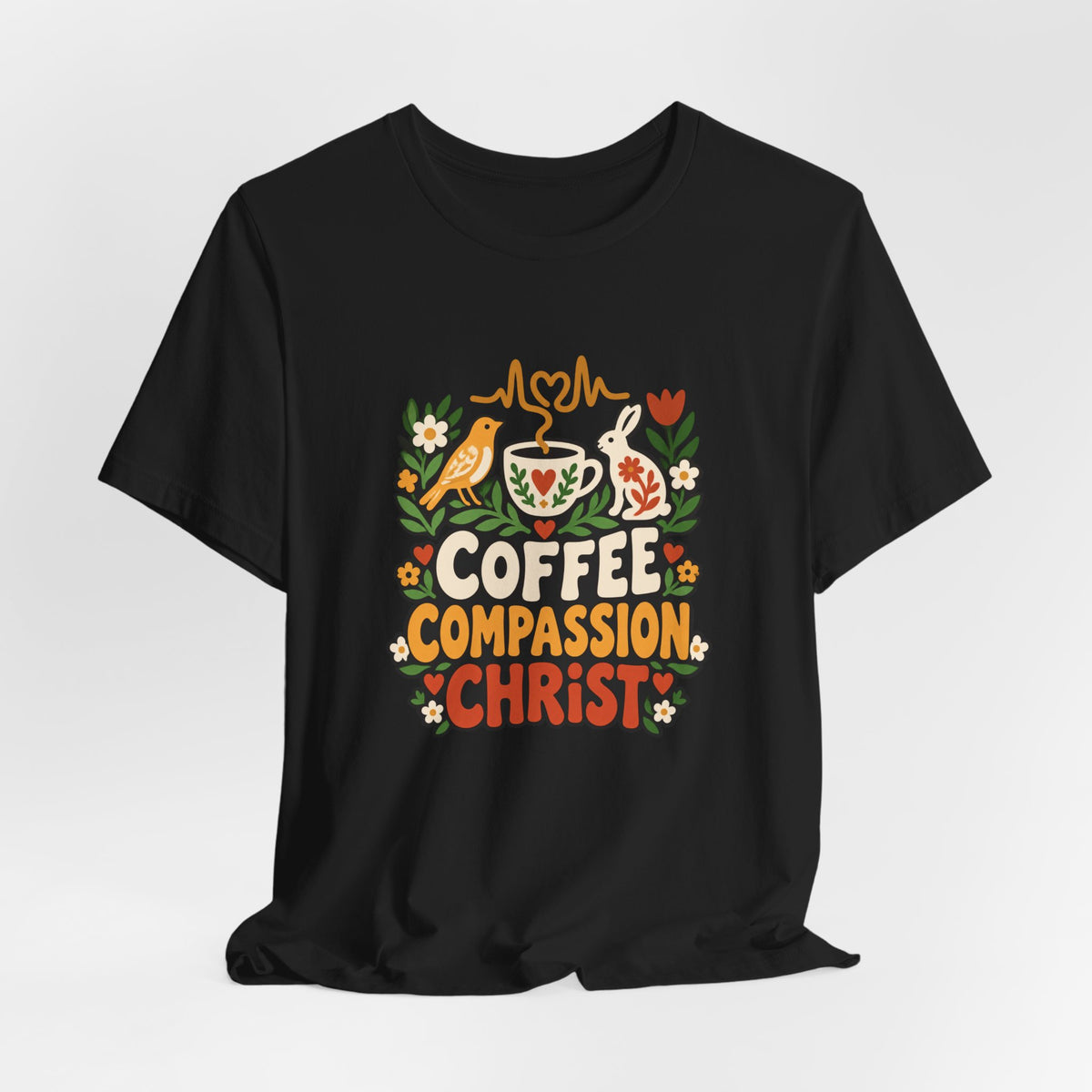 Christian Nurse Shirt for Nurses and Nursing Students, “Coffee Compassion Christ”