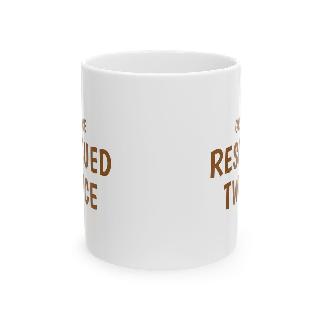 Christian Dog Mom Mug for Christian Rescue-Dog Owners "Grace Rescued Twice"