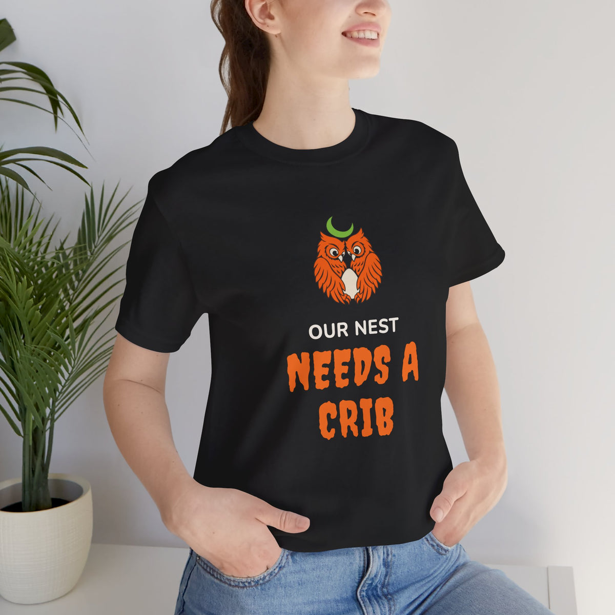 Halloween Pregnancy Announcement Shirt for Expectant Parents “Our Nest Needs a Crib”