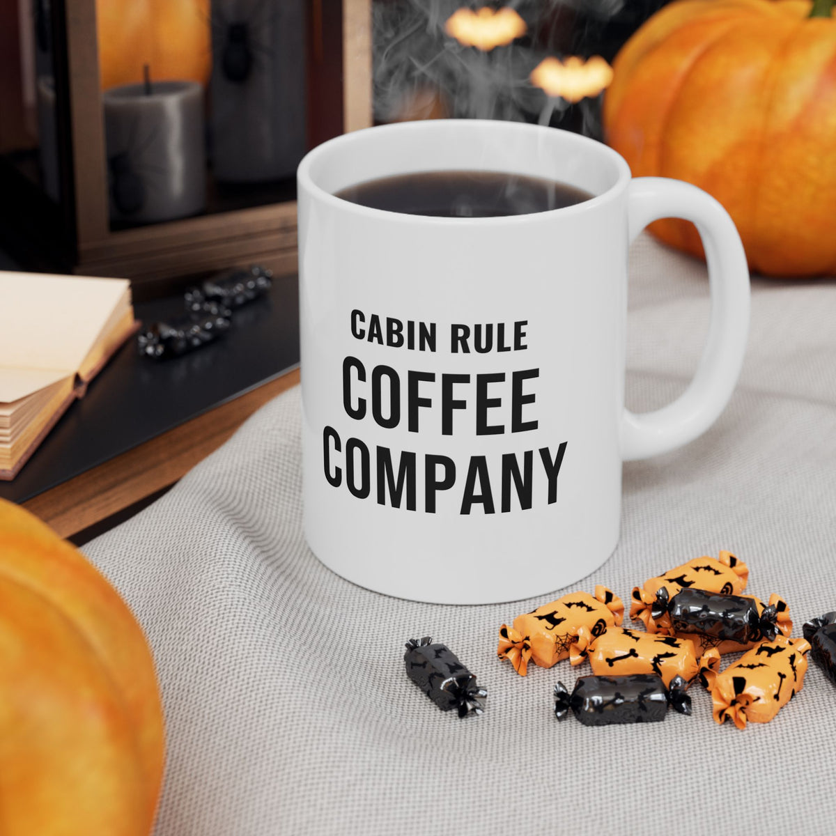 Fall Cabin Host Mug for Adult Cabin Hosts, “Cabin Rule: Coffee Company”