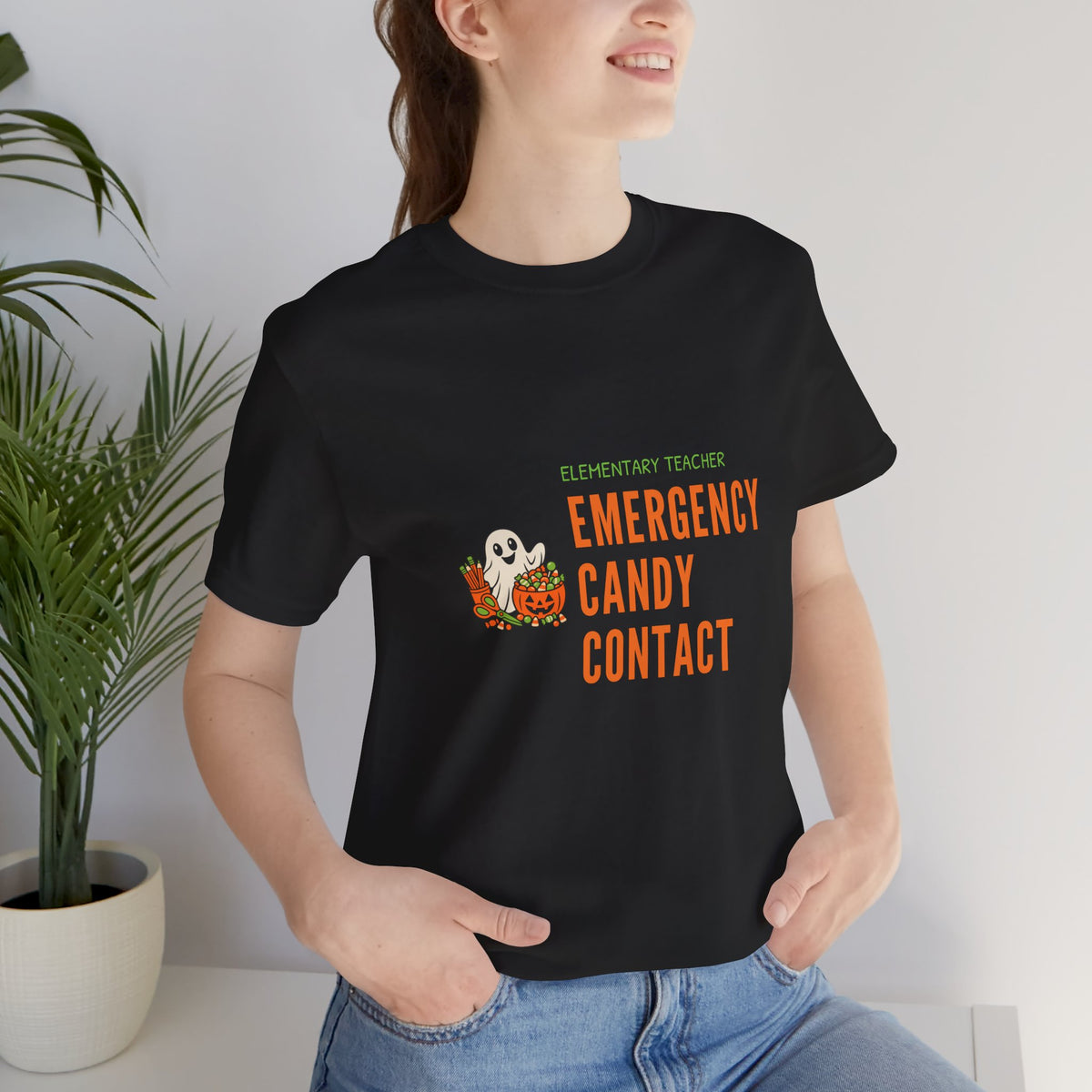 Teacher Halloween Party Shirt for Elementary Teachers, “Emergency Candy Contact”