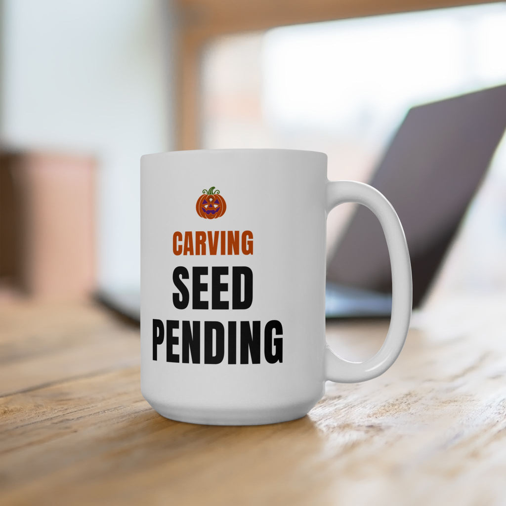 Pumpkin Carving Coffee Mug for Parents, "Carving Seed Pending"