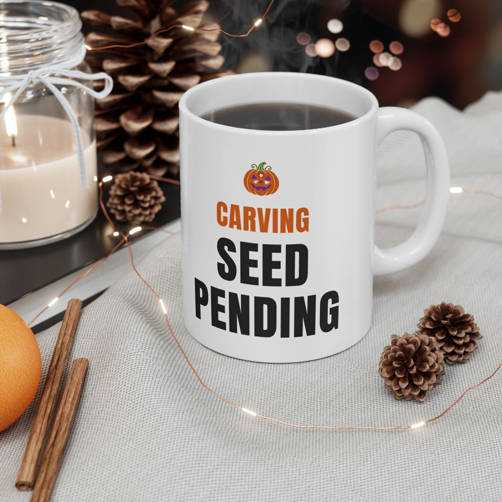 Pumpkin Carving Coffee Mug for Parents, "Carving Seed Pending"