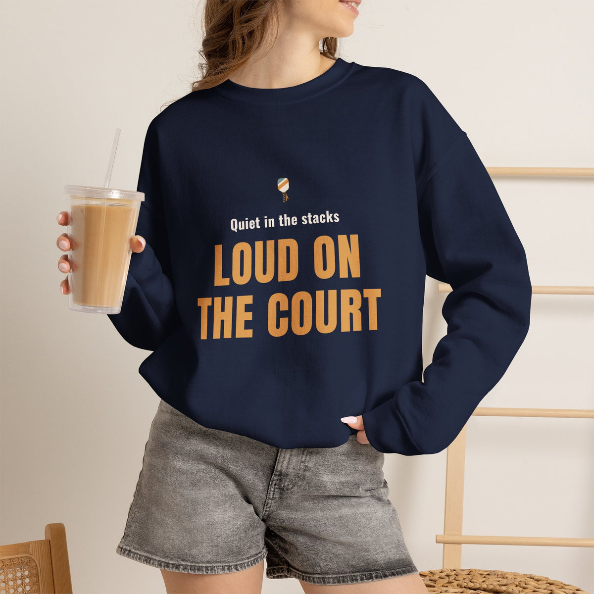 Pickleball Librarian Crewneck Sweatshirt, "Loud on the Court" Design