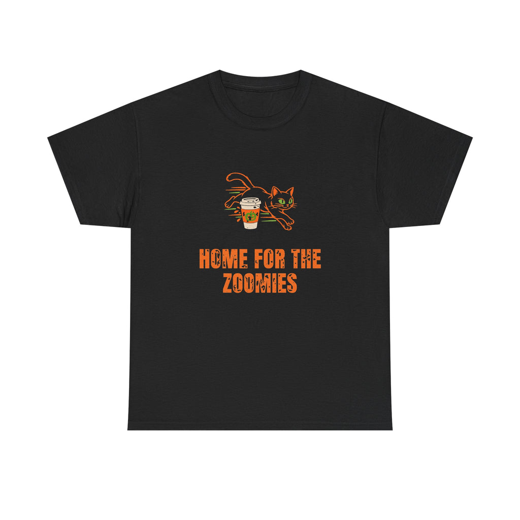 Cats Halloween Tee, "HOME FOR THE ZOOMIES" for Cat Owners