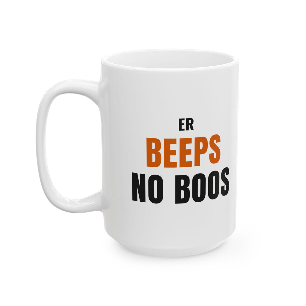 ER Nurse Halloween Mug, "ER BEEPS NO BOOS" for Night-Shift Emergency Nurses