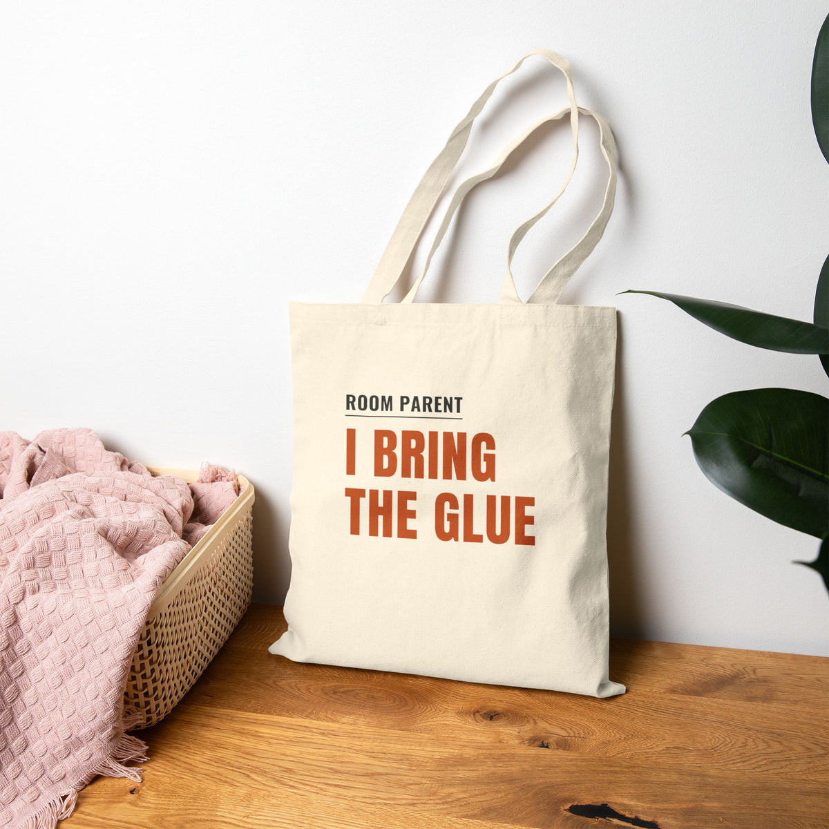 Room Parent Tote Bag, "I Bring the Glue" Cotton Canvas Shopper
