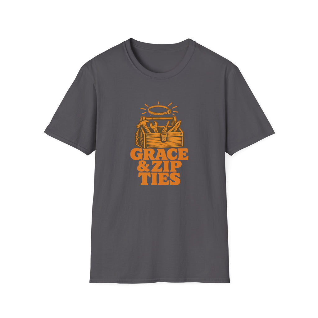 Christian Dad T-Shirt for Dads Who Fix Everything, “Grace & Zip Ties”