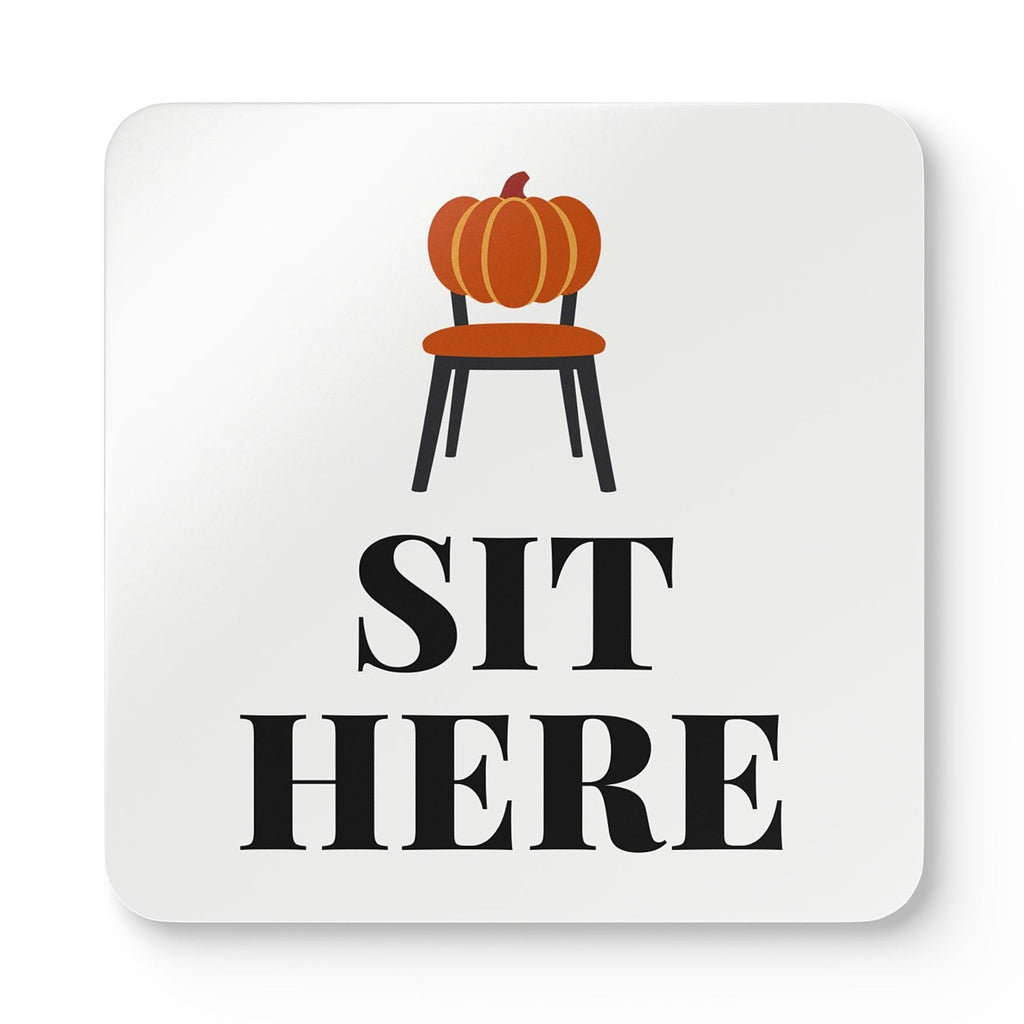 Friendsgiving Host Coaster Gift for Potluck Hosts, “SIT HERE” Set of 4