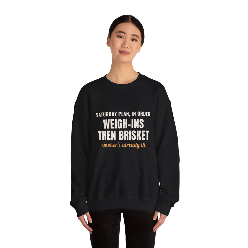 Wrestling Coach Brisket Crewneck, "Weigh-Ins Then Brisket" Gift